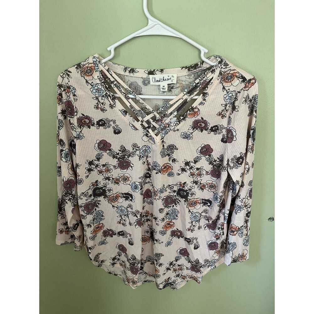 Cloud Chaser Women's Long Sleeve Top Pink Floral Pattern Size Medium